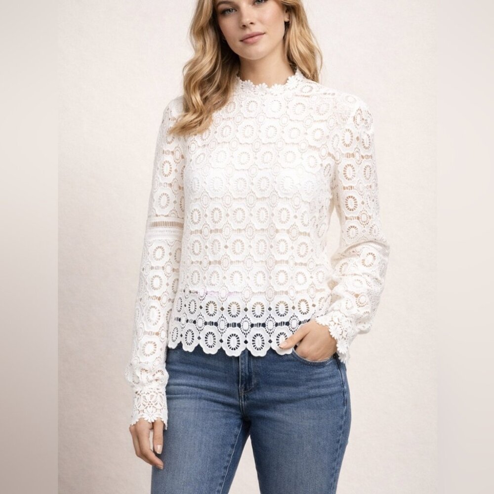 White Lace Victorian Sleeve Detail Blouse Top